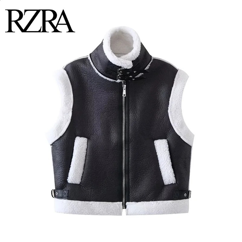 RZRA autumn womens clothing European and American style fur integrated polar wool warm doublesided leather effect vest 240819