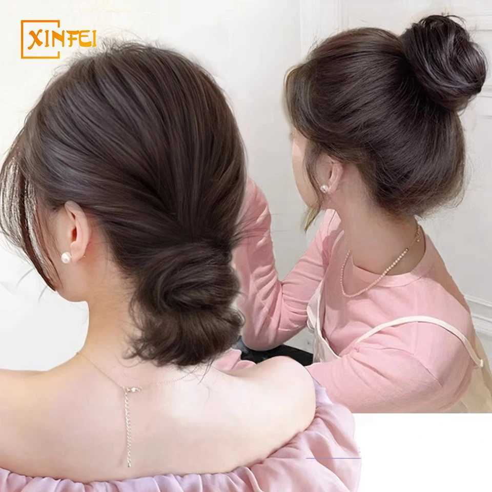 Synthetic wig hair tie womens hair new style self curling Chignon low tie ponytail fluffy high gloss hairstyle W240817