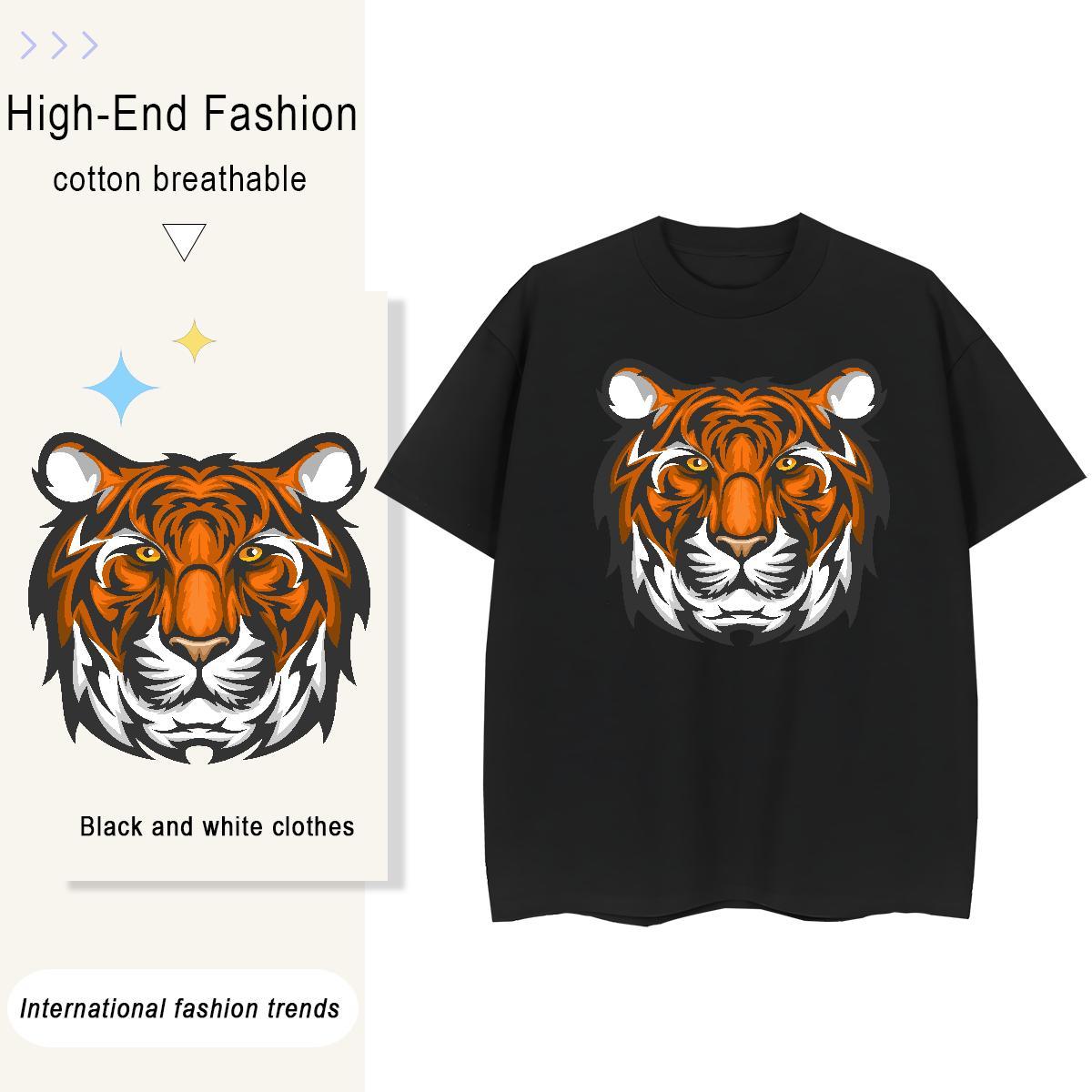 Classic Men Tshirts Sports Casual 230g Pure Cotton DIY Anime Short Sleeve Soft tiger Men T Shirts Classic Casual Polos