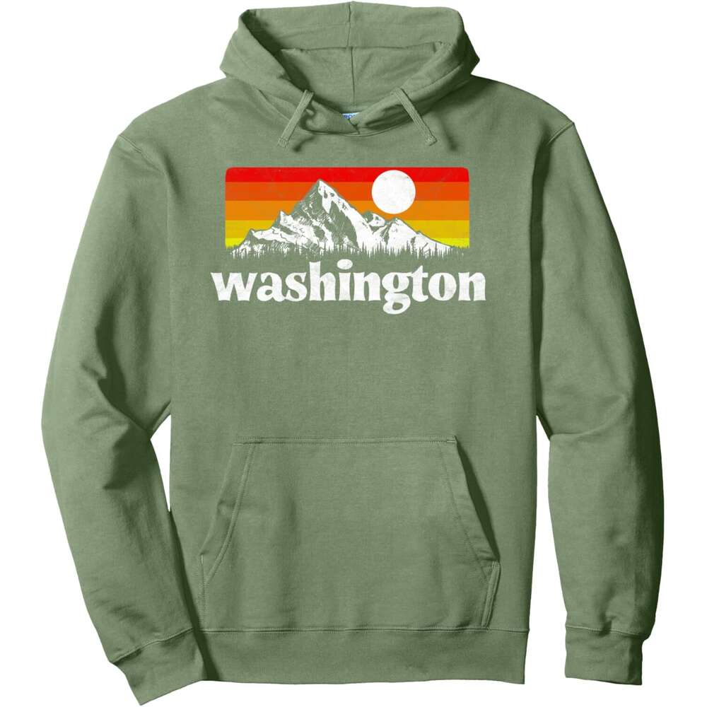 Hoodie for Mens Womens Vintage State of Washington Retro Mountains Sun Hoodie Hoodies sweatshirt pullover jacket Long sleeve