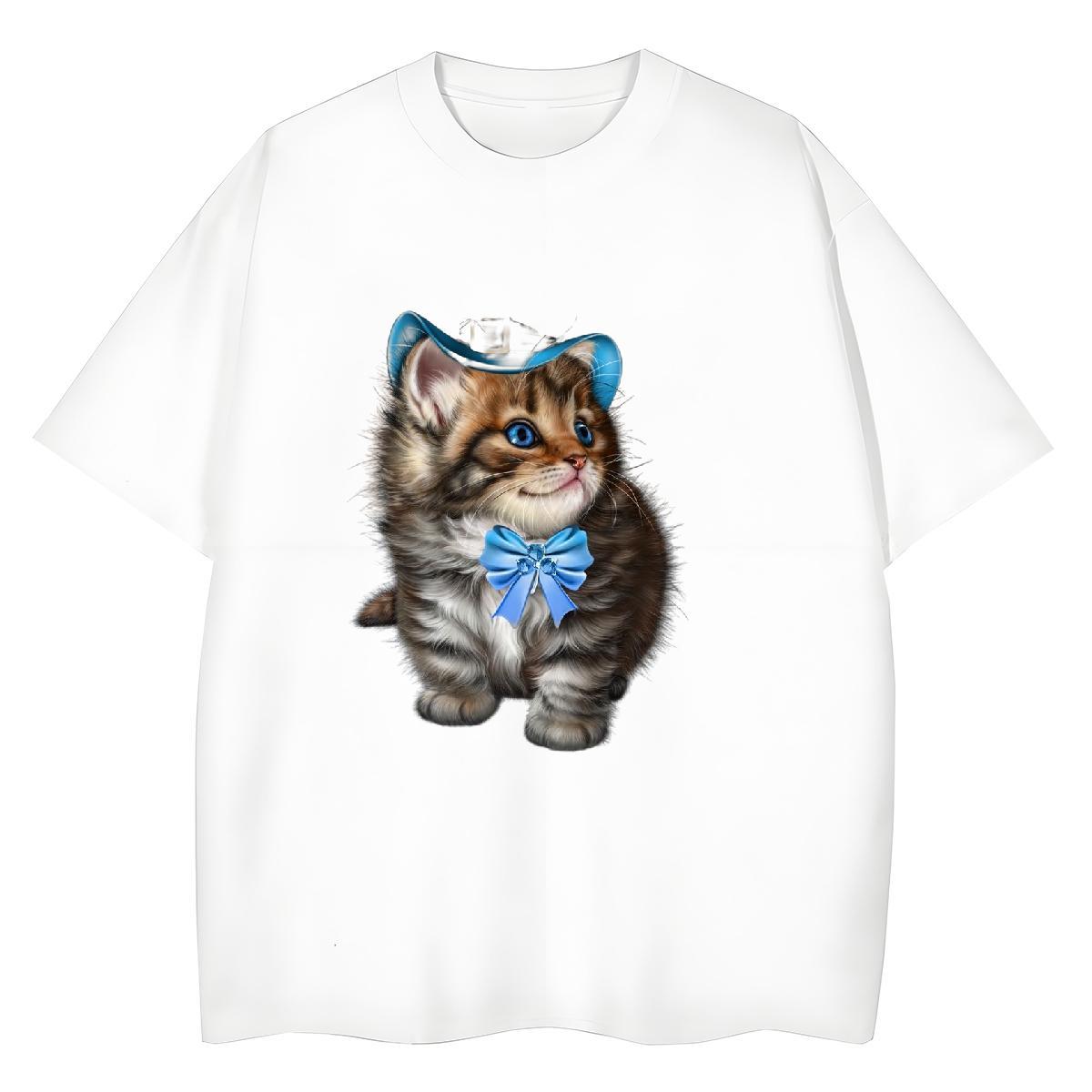 Fashion Men Tops Tees cat Sports Casual 230g Pure Cotton Clothings Crew Neck Loose Men T Shirts Custom Printing