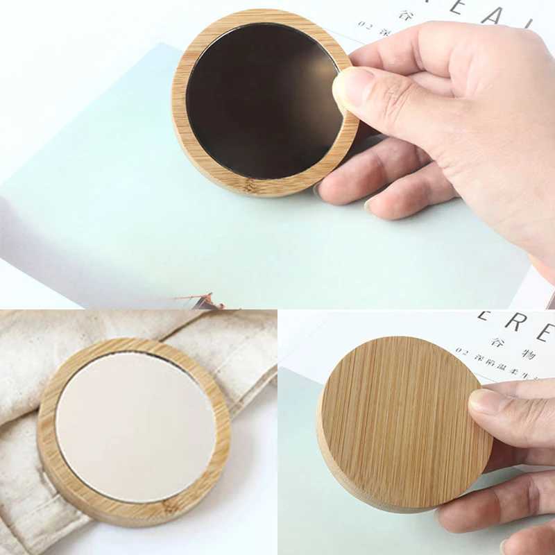 10Pcs Makeup Mirror Mini Pocket Travel Small Cosmetics Hand Wood Wooden Compact Mirrors Y240819
