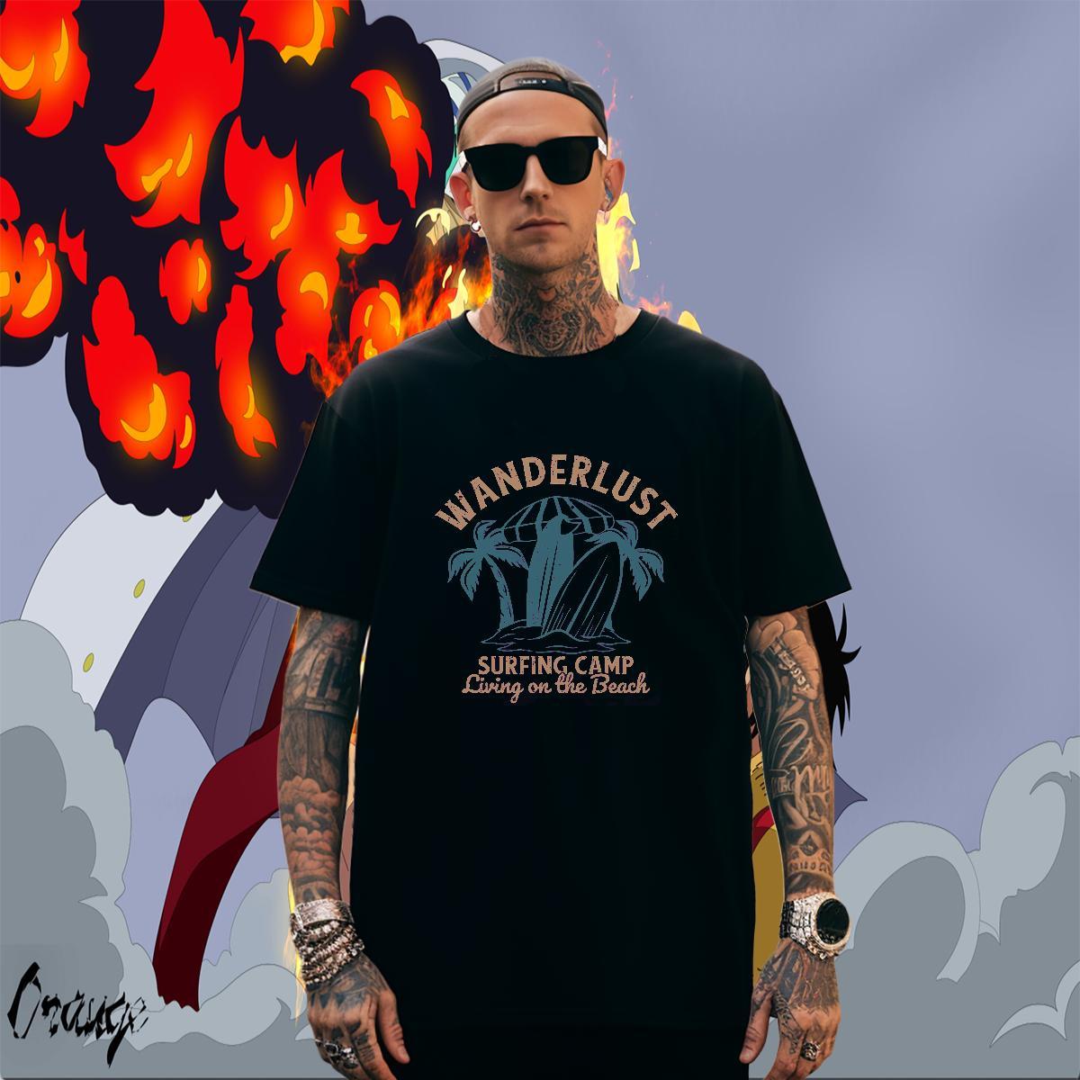 Brand Tshirts Street wear Hip Hop 230g Cotton Black White Short Sleeve Soft surfboard T shirt 2024 DIY Wear