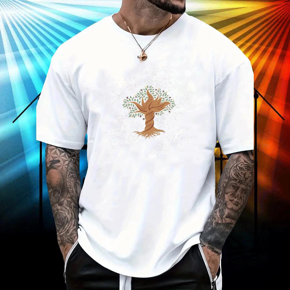 2024 Summer Men Clothes T-Shirt tree Hip Hop Street 100% Cotton 230g Tees Crew Neck Breathable TOP Quality T shirt Anime Print