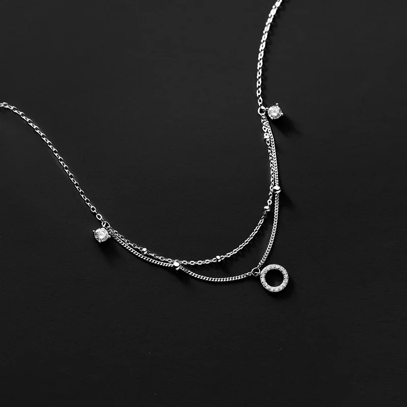 WOOZU Real 925 sterling silver y doublelayer pearl crystal zirconia chain ankle suitable for womens minimalist feet beach jewelry gifts 240812
