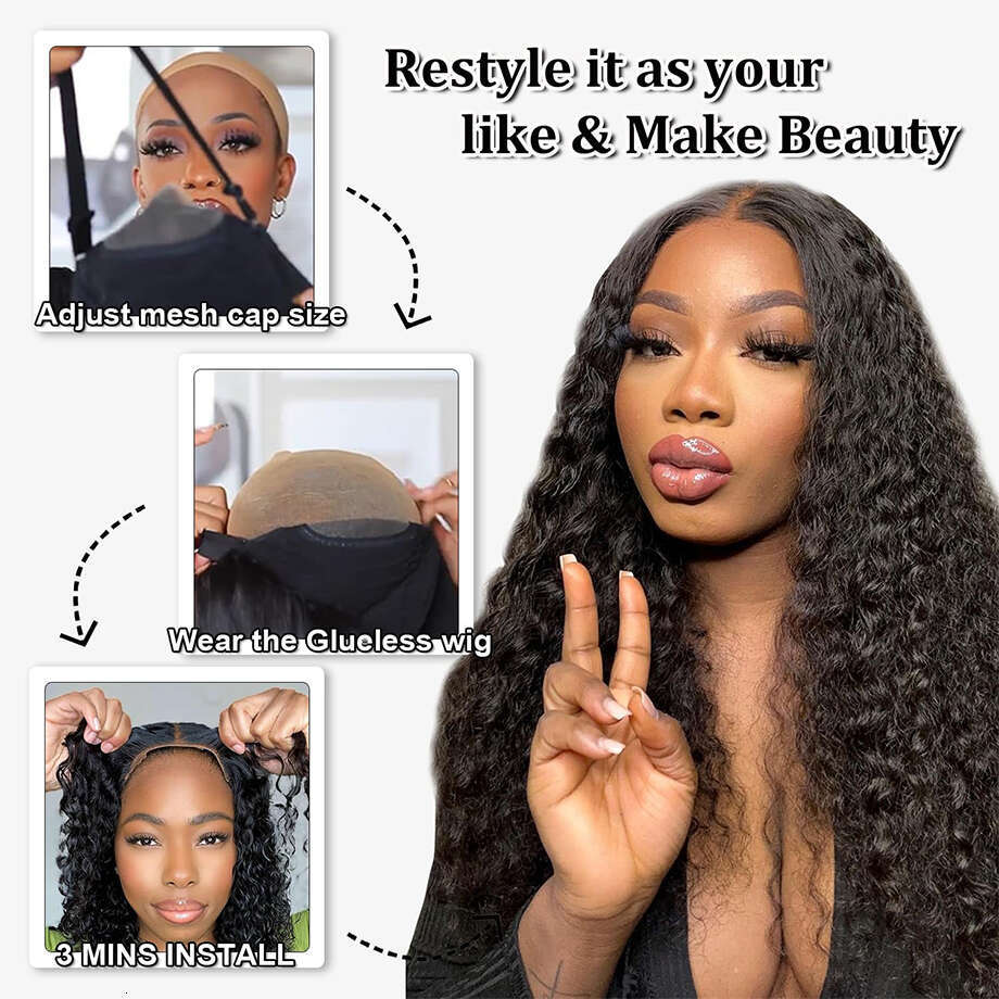 Deep Wave Glueless 6X4 HD Closure Wig Human Hair Ready To Wear 5X5 Curly Transparent Lace Frontal Wet And Wavy Wigs On Sale