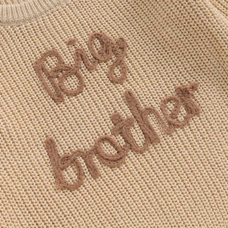 Brother Matching Clothes Embroidery Big Little Brother Jumper Knitted Sweater Kid Toddler Baby Boy Pullover Top W240820