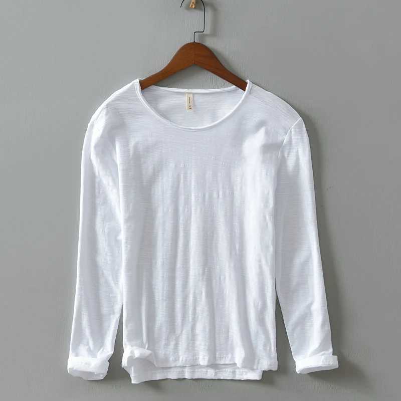 Autumn and spring long-sleeved solid cotton t shirt men brand casual comfortable t shirts for men simple round neck tshirt mensXJ240819