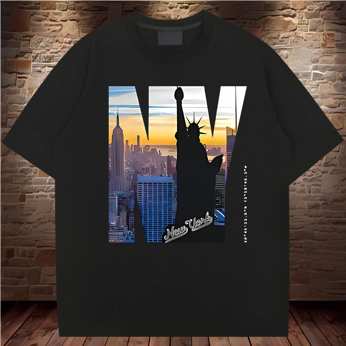 Cool Statue of Liberty 230g Pure Cotton Tshirt for Man Woman Street Casual Short Sleeve Soft T shirt DIY Customized Print Wear