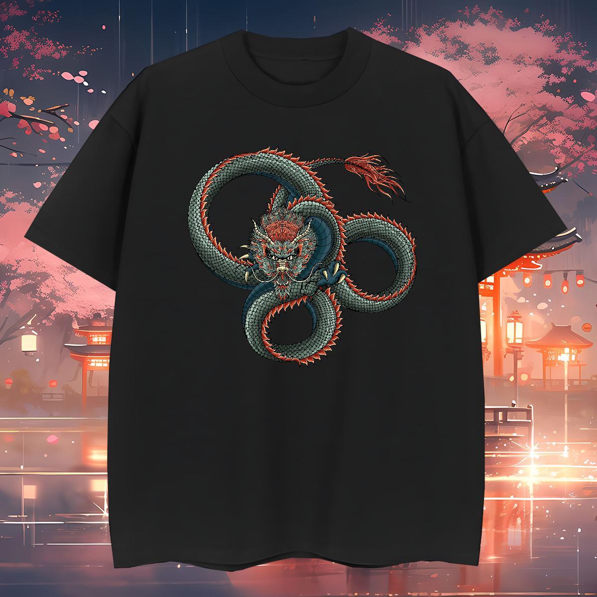Soft dragon T-Shirts Sports Casual Men Tops Tees 230g Pure Cotton Designer Short Sleeve O-Neck Cartoon Print Tees Shirts