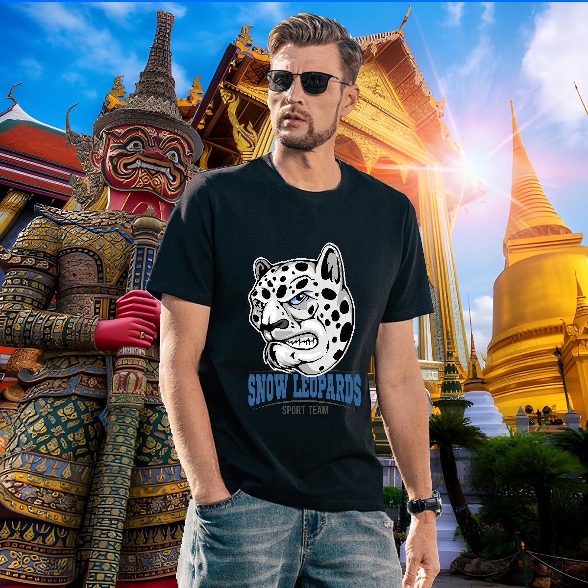 Loose Fit T-Shirts for Men leopard Breathable Crew Neck Street Casual Oversized 4XL 100% Cotton 230g Men Tshirts Fashion Tees