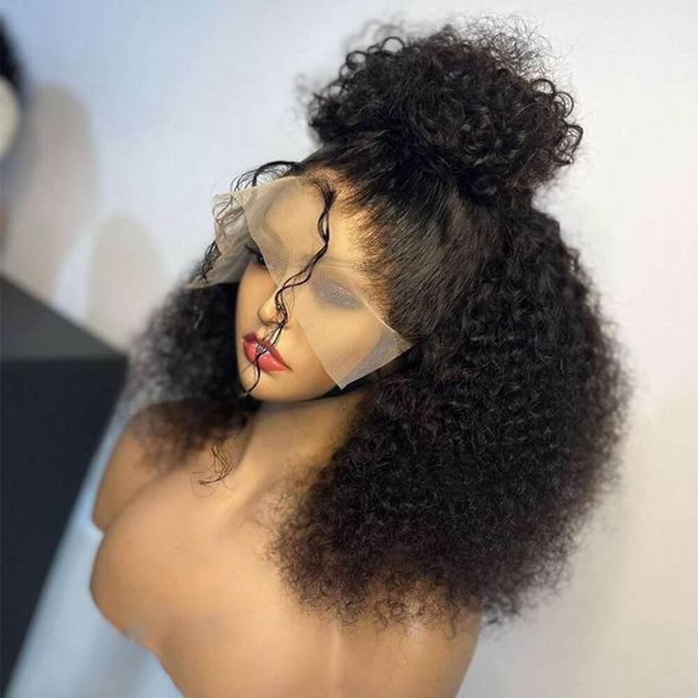 26Inch 180%Density Long Black Kinky Curly Preplucked Soft Haire Glueless Lace Front Wig For Women Babyhair