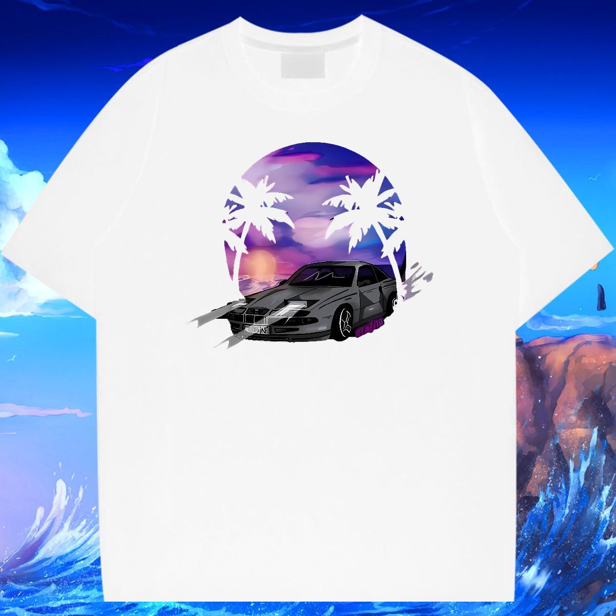 Free Shipping Tshirts Daily Outfit 230g Pure Cotton Cartoon Print O Neck Short Sleeves car T shirt DIY Tees Shirts
