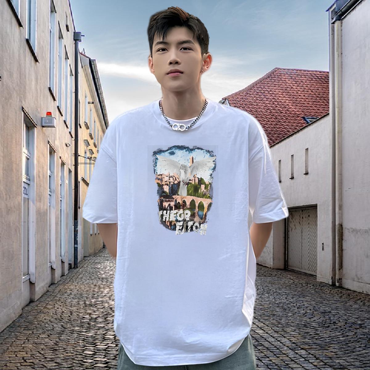 2024 Summer Men Tees eagle Sport 230g 100% Cotton Tops Round Neck Short Sleeve Cool Design Mens T Shirts Oversized
