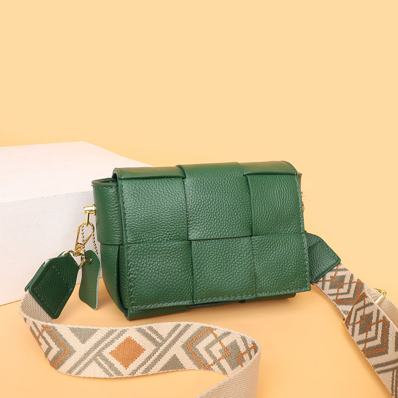 Woven genuine leather mini square new trendy layer cowhide crossbody bag, fashionable shoulder bag for women