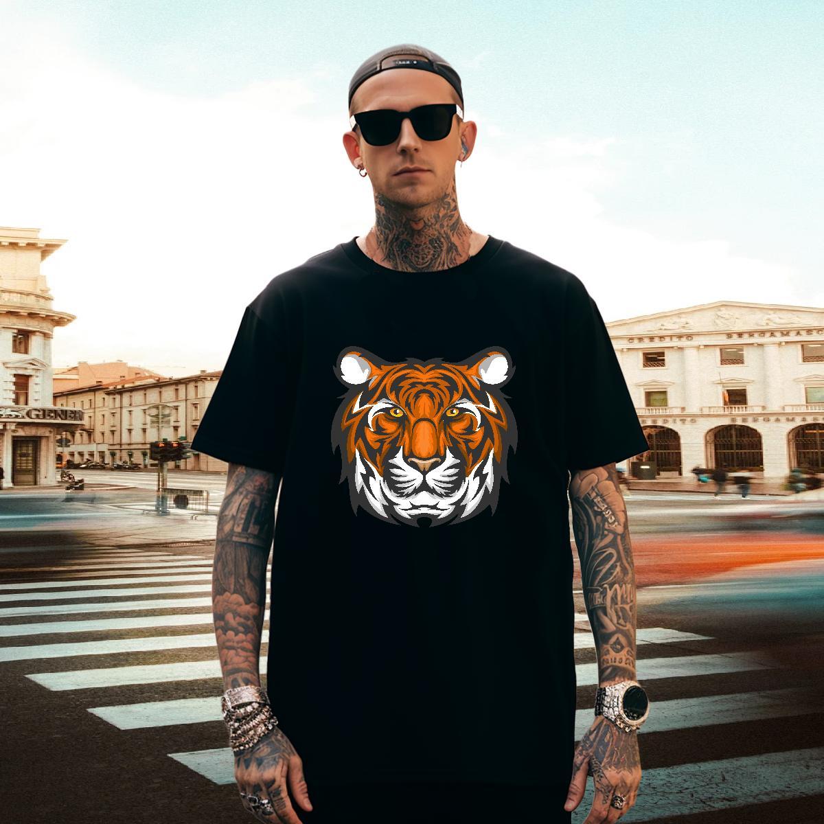 High Quality Men T Shirts tiger Round Neck Short Sleeve Casual Daily Wear DIY Anime 100% Cotton 230g Mens Tshirts Designer Tops