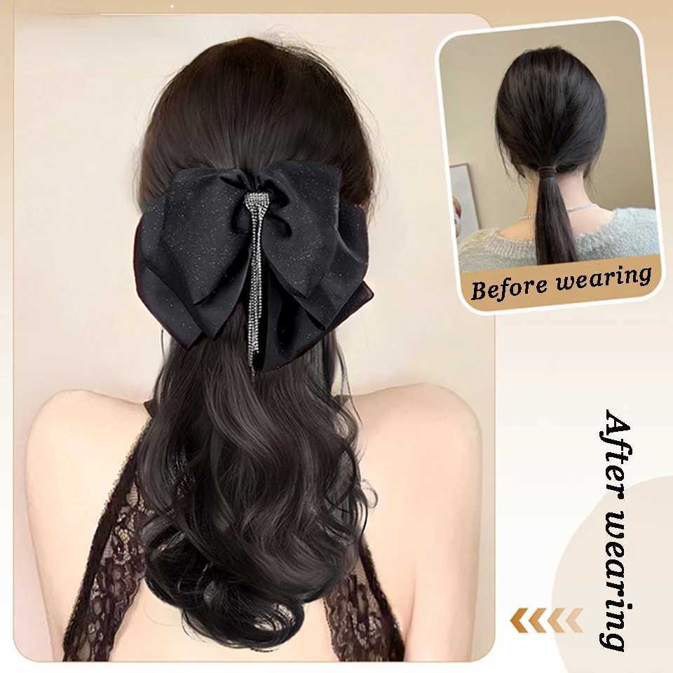 Synthetic Tassel Bow Claw Clip Ponytail Temperature Slight Curly Hair Natural Heat Resistant Chemical Fiber Wig Ponytail W240817