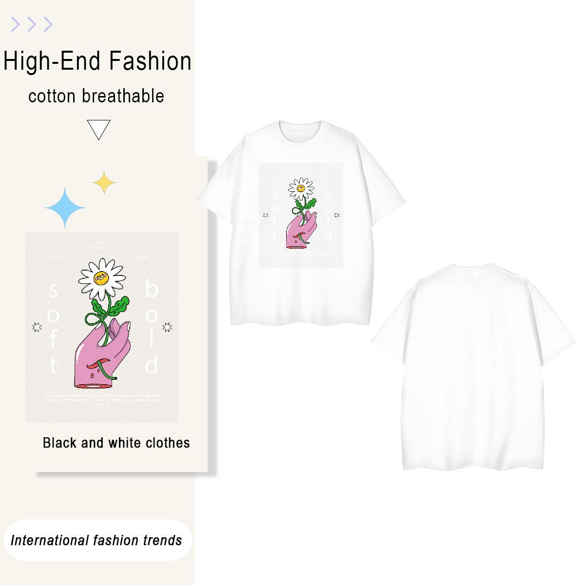 Brand flower 230g 100% Cotton Tshirt for Man Woman Beach Breathable Short Sleeve T Shirts Men 2024 Summer Anime Print Tshirts