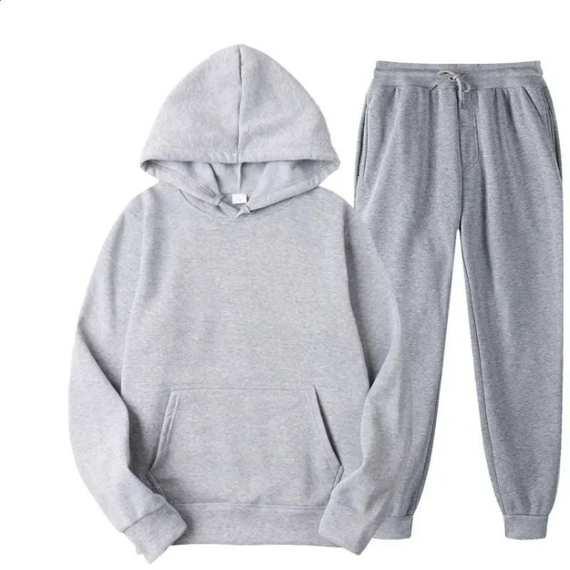 2 Pieces Sets Tracksuit Hooded Sweatshirt Drawstring Pants Male Sport Hoodies Running Sportswear Men Women Autumn Winter 240819