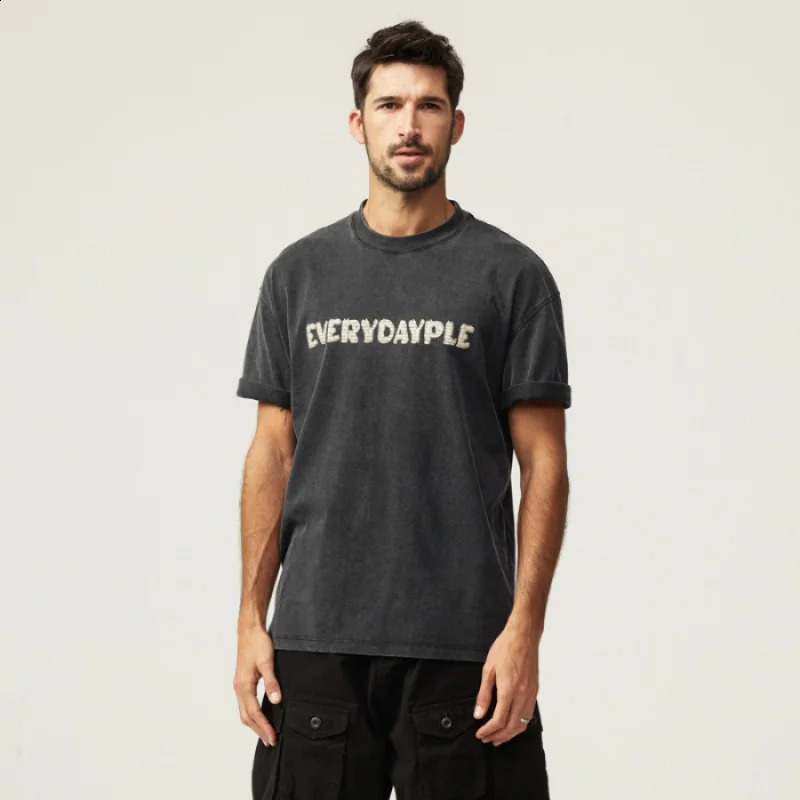 Combined Cotton elastic short sleeved Tshirt suitable for mens fashionable highend versatile print summer street loose fitting top 240827