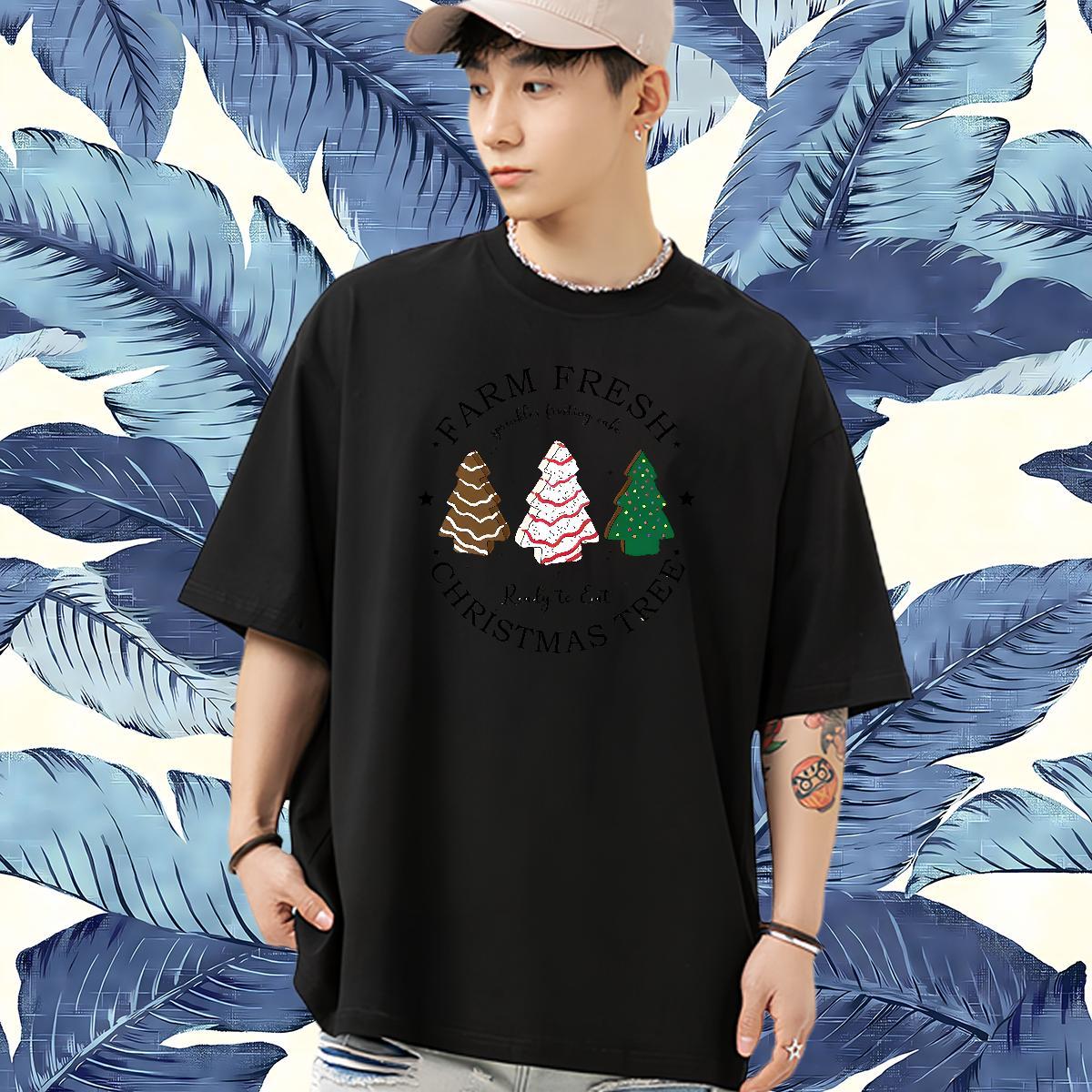 DIY Customized Couples T Shirts christmas trees Outdoor 230g Cotton Wear Round Neck Short Sleeve Designer Men T Shirts Custom Big Size