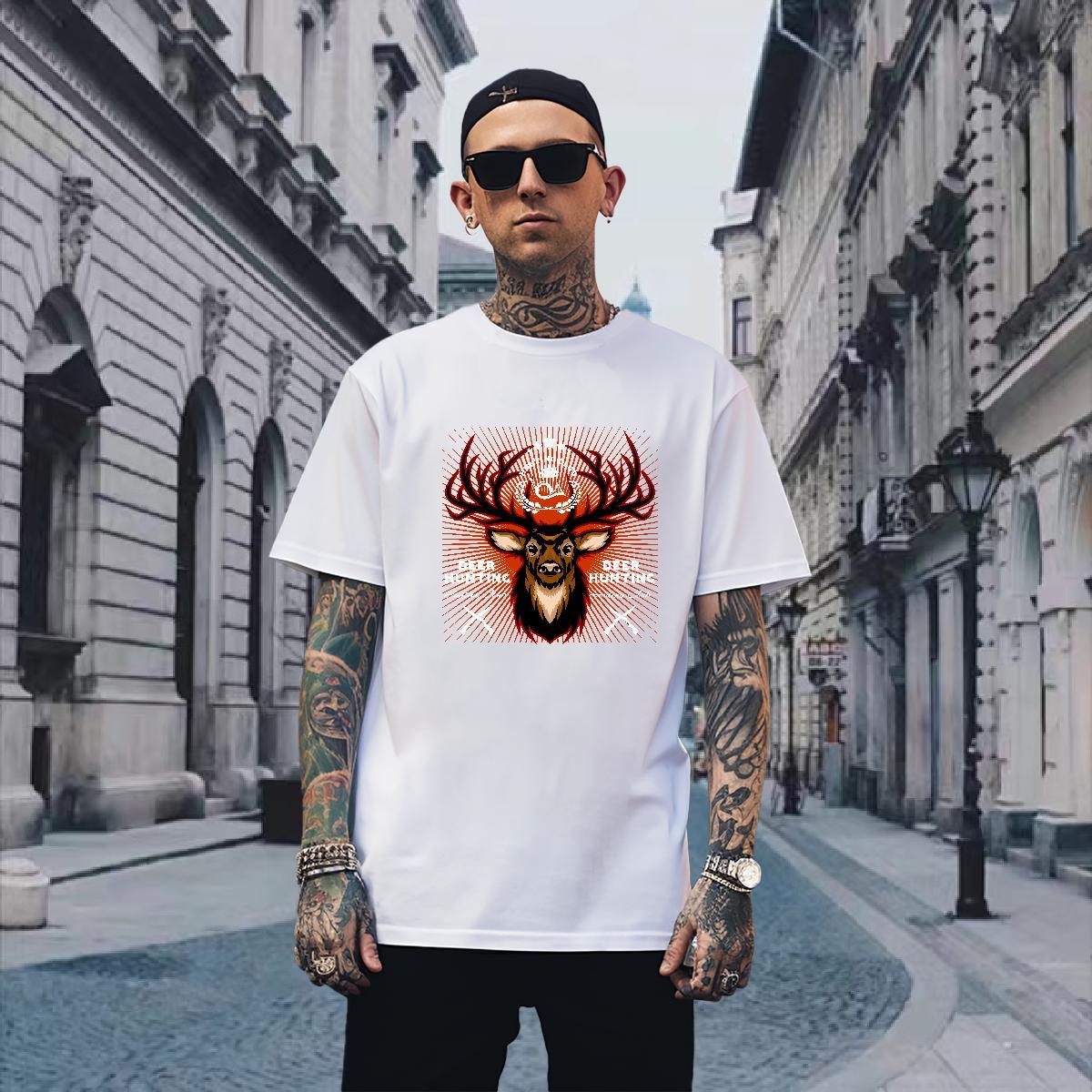 Free Shipping T Shirt For Man deer Round Neck Short Sleeve Beach Oversized 230g 100% Cotton Mens Tshirts New Arrival Tops Tees