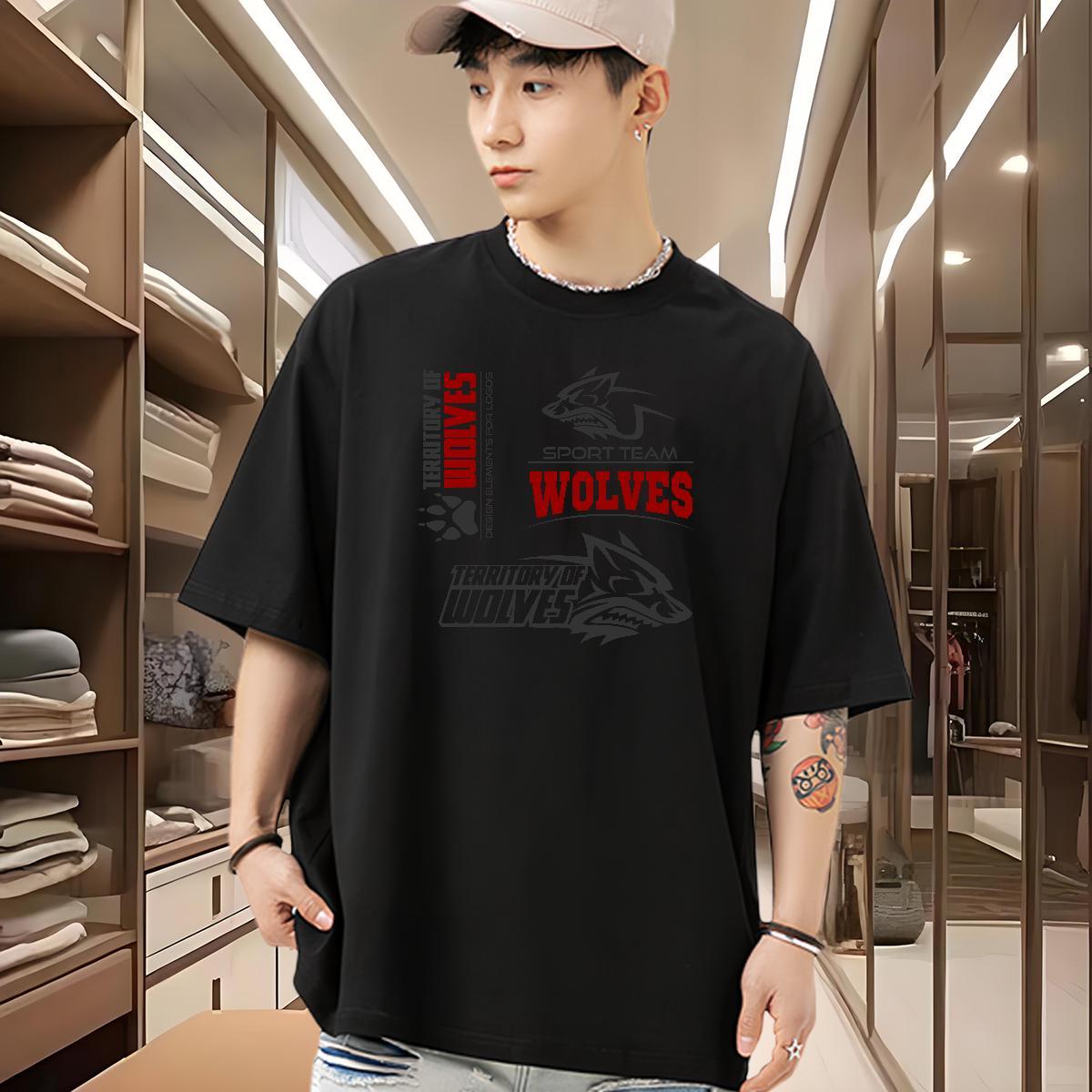 Custom Couples T Shirts wolf Casual 230g 100% Cotton Polos Pure Cotton TOP Quality T Shirt For Man White Plus Size