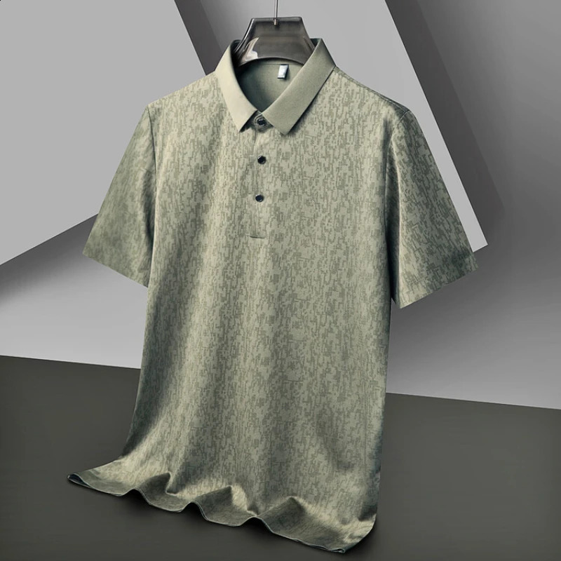 Business Casual Mens Printed Slim-fit Polo Shirt Classic Polo Shirt Breathable Stretchable Summer Short-sleeve T-shirt. 240820