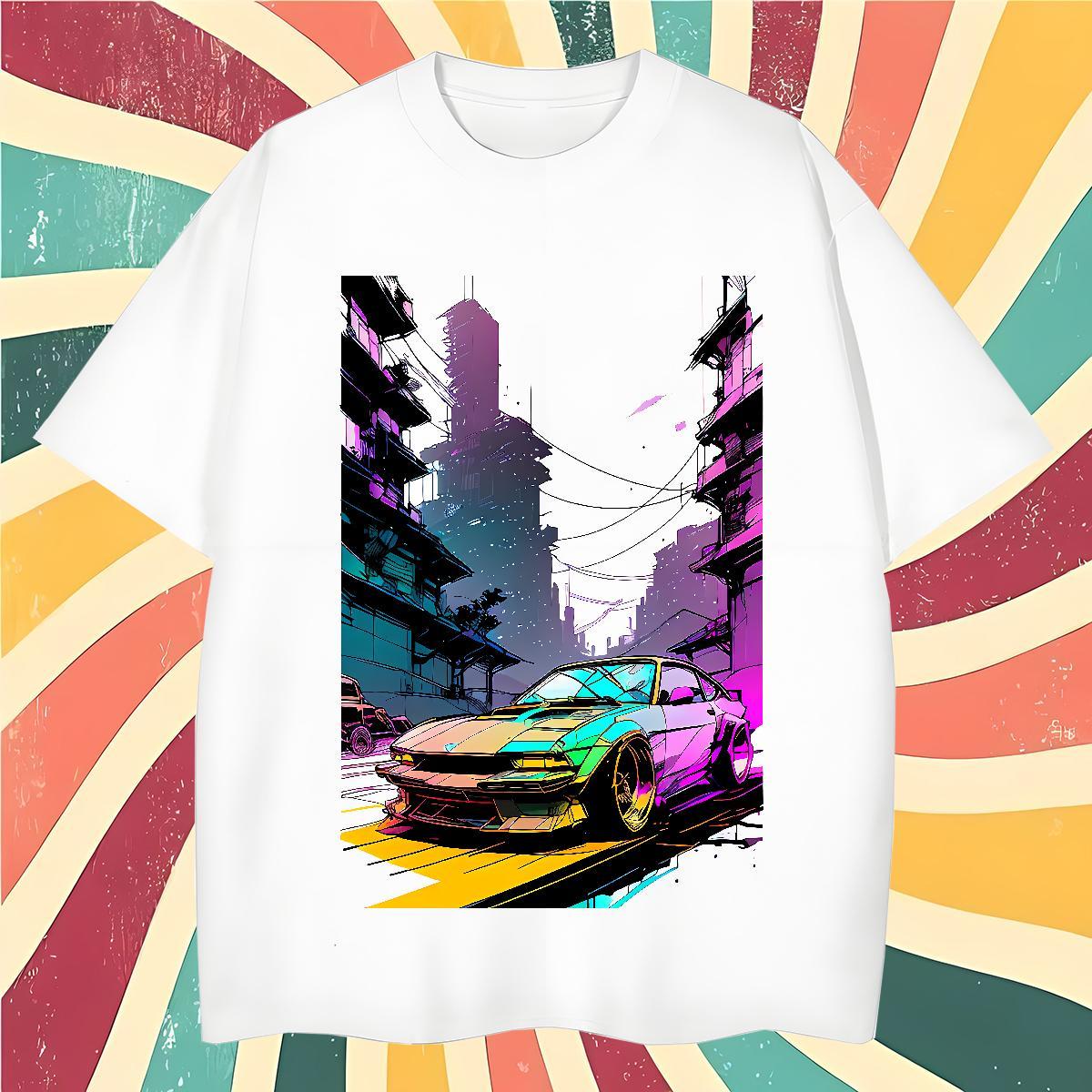 Cool Design car 230g Cotton Men Tees Sport Crew Neck Man T Shirts Wholesale Anime Print Tops Shirt