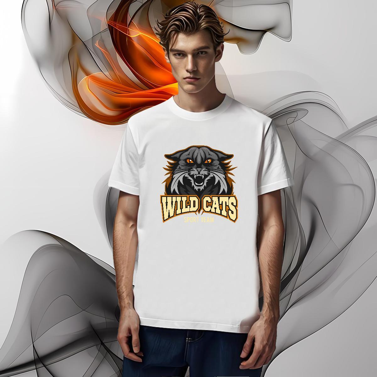 Loose T-Shirts wild cat Round Neck Short Sleeve Street DIY 230g Cotton Tshirt for Man Woman Custom Clothes