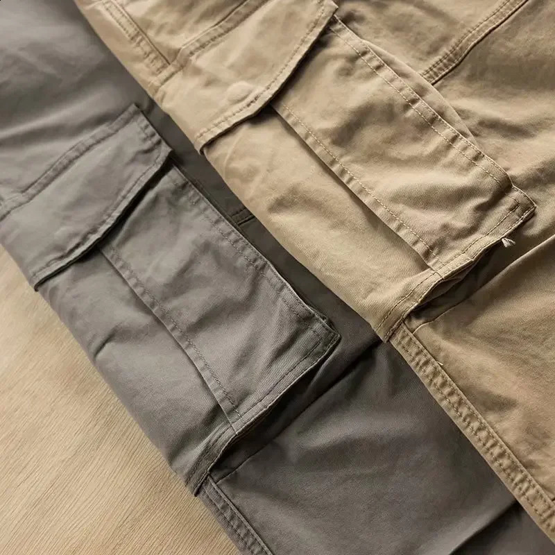 Mens loose straight leg cargo pants Korean casual summer multi pocket mens work 240819