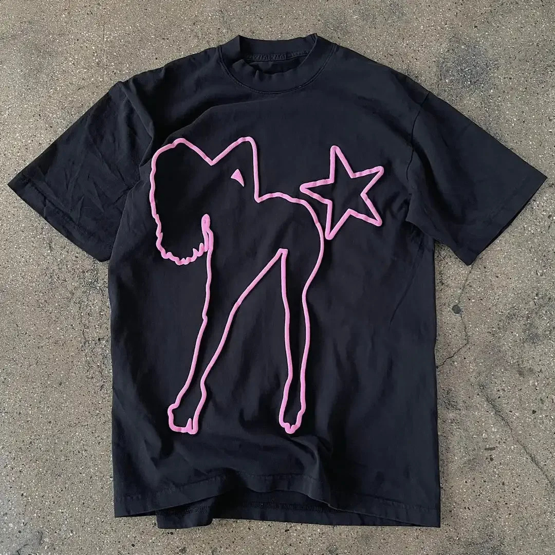 American head print graphic t shirts for men streetwear style Harajuku y2k tops cotton oversized shirts Couples men clothing 240819