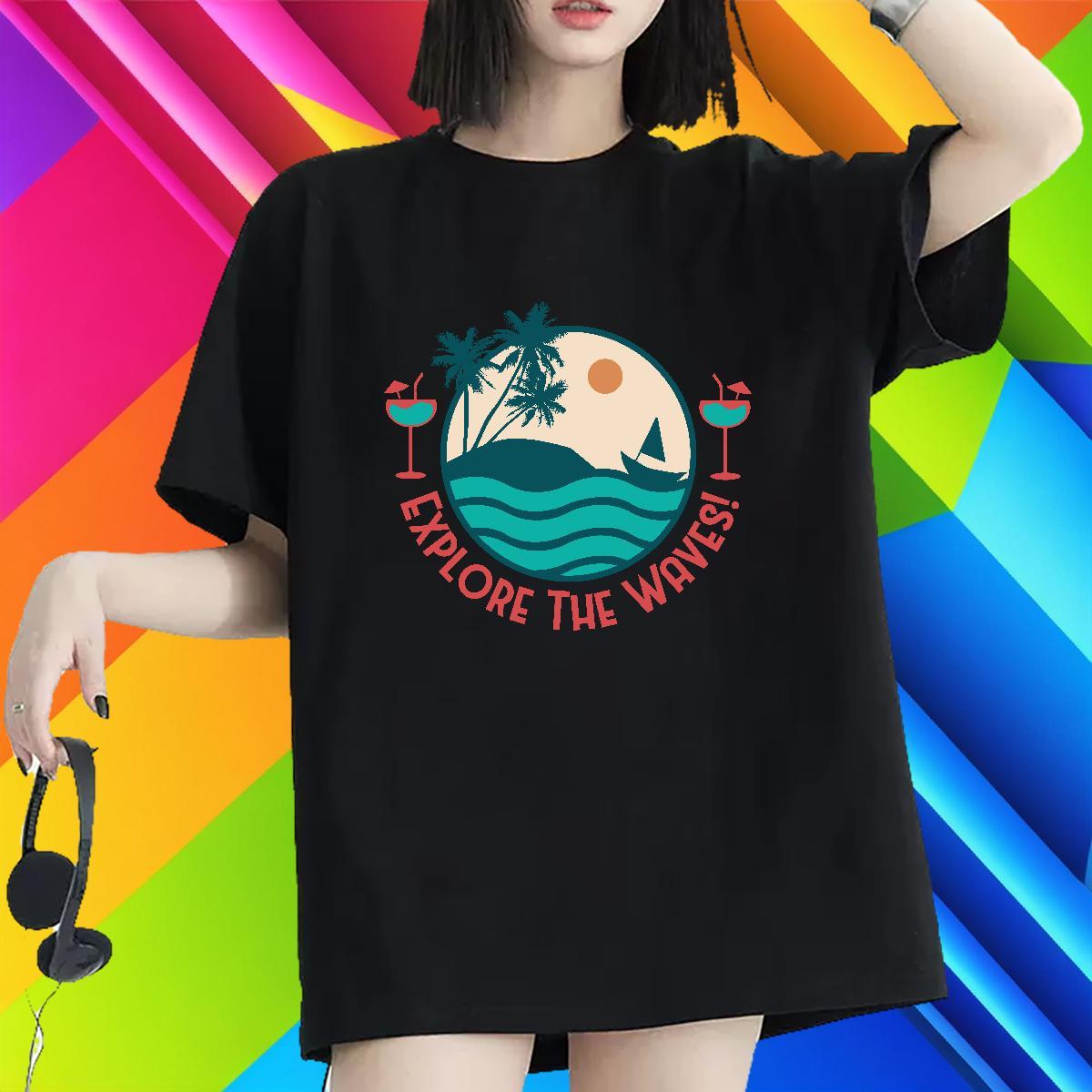 Classic Lady T shirt Street Breathable Short Sleeve Polos Wholesale 100% Cotton 230g sea Anime T Shirt For Woman