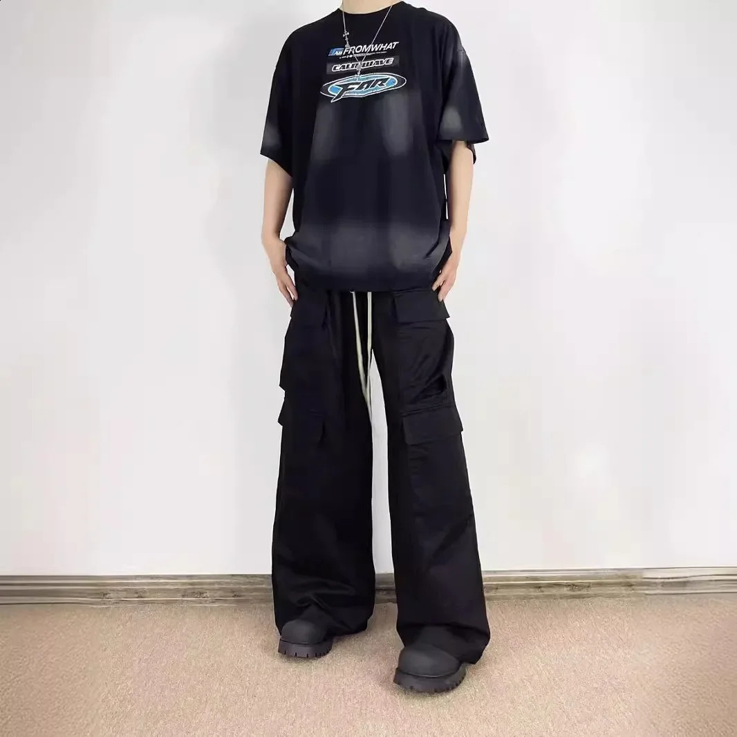 2024 casual loose fit straight leg wide leg cargo pants unisex matte black cargo pants 240819