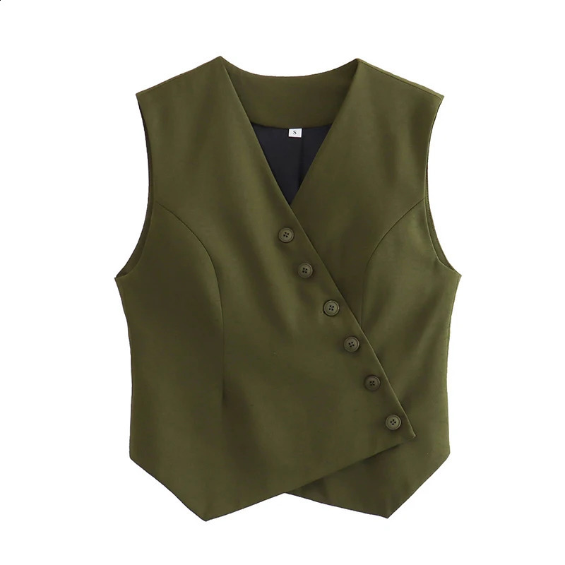Yuyang Womens Fashion Green Asymmetric Single Chest Vneck Tank Top Jacket 240819