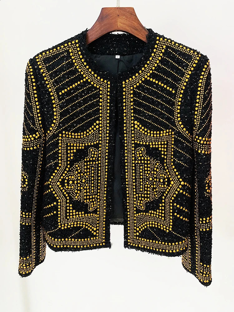 High Streets latest FW ner jacket for women stunning metal rivet bead rough tweed 240819