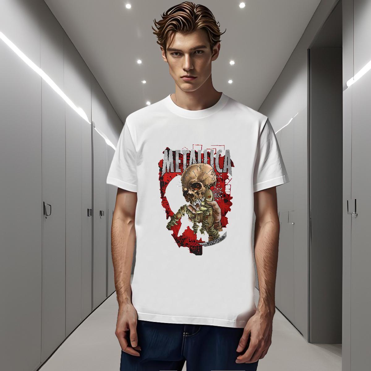 T-Shirts for Men 230g Pure Cotton scary Street Casual Short Sleeve Soft Oversized 4XL Men Clothes T-Shirt 2024 DIY Loose Fit Wear