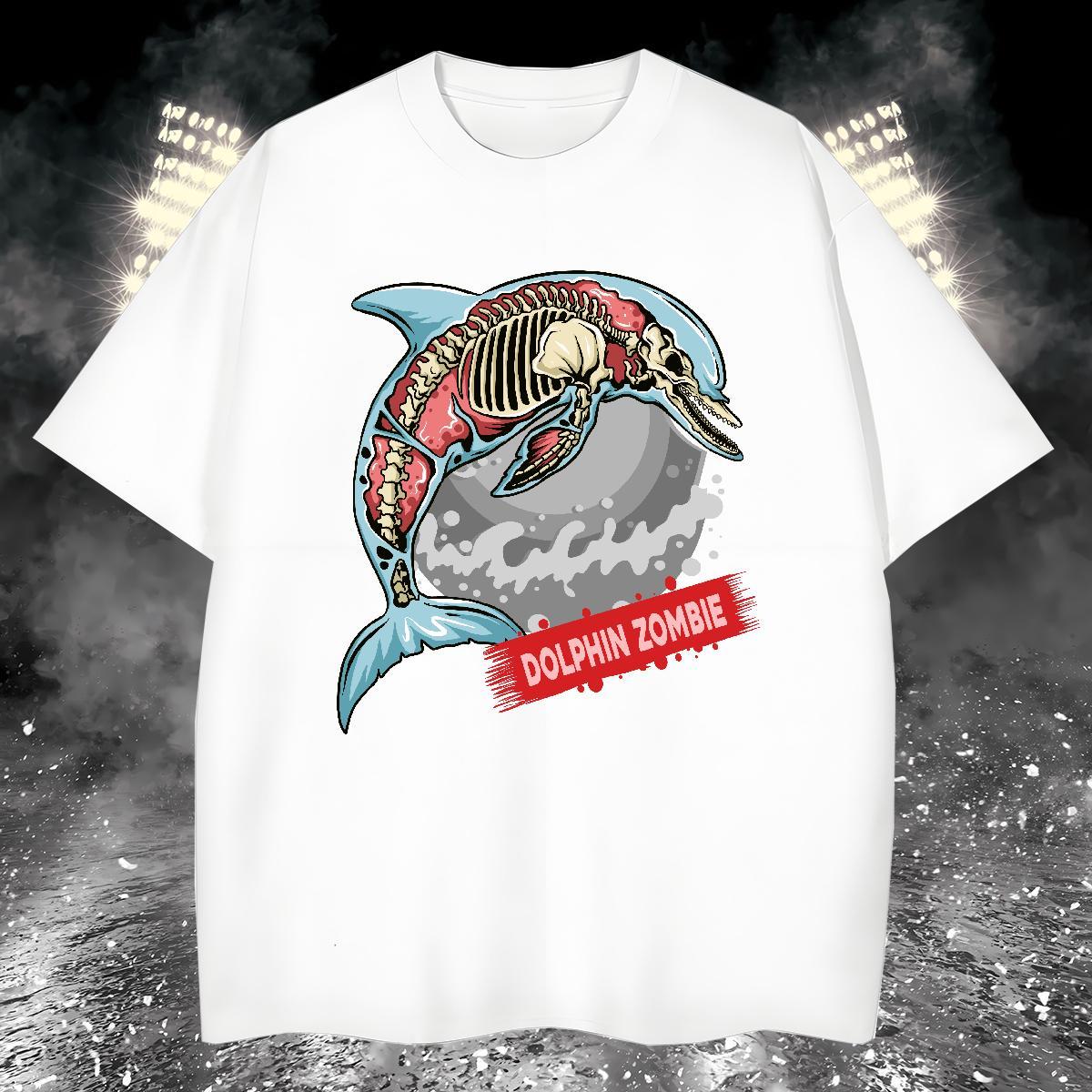 TOP Quality T Shirts Men dolphin Breathable Crew Neck Casual Black Oversized 230g Cotton Tshirts New Tops