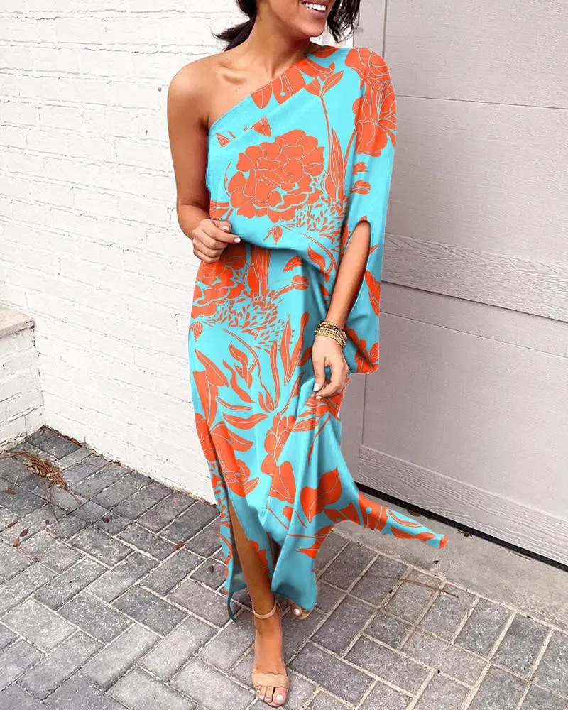 Fashion Slant Shoulder Single Sleeve Dress For Women