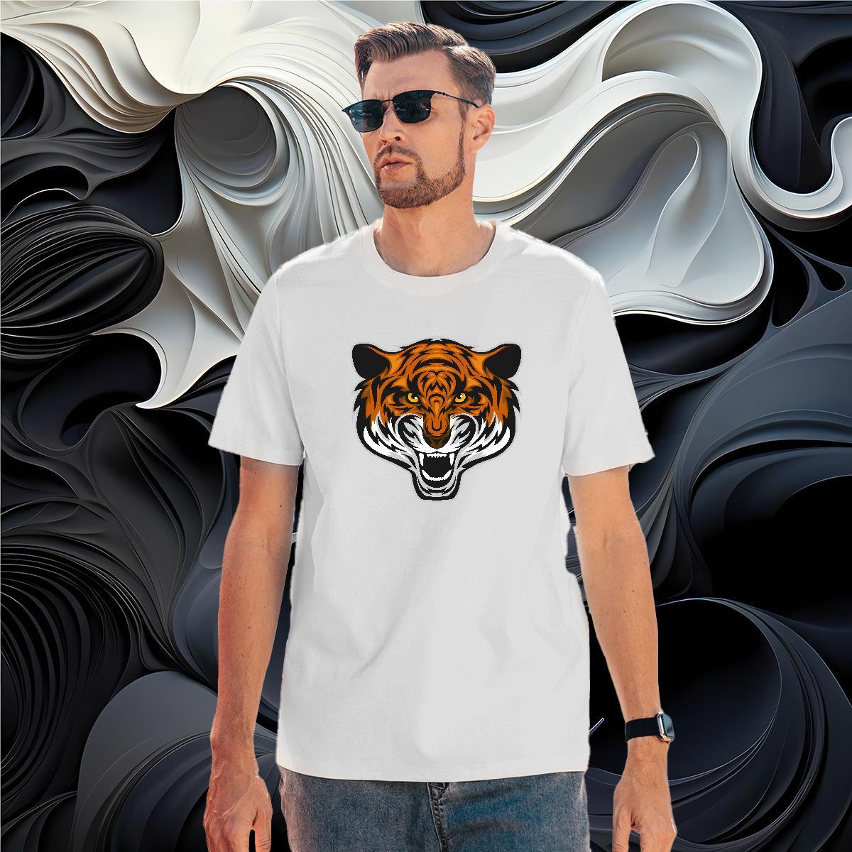 Loose T Shirts Men tiger Round Neck Short Sleeve Casual Daily Wear Customized 230g Cotton Tshirt for Man Woman DIY Customized Clothes