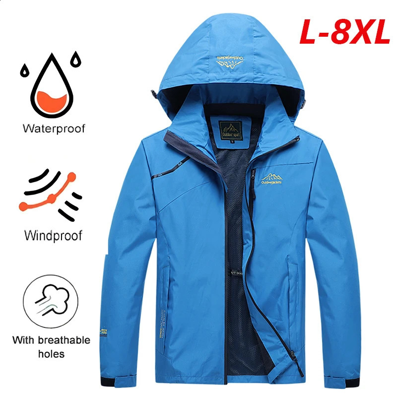 Mens waterproof hiking jacket autumn mens large windproof outdoor camping hunting running fishing sports 240819