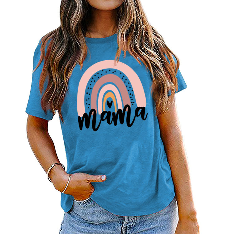 Fashion Printed Women's T Shirt Mama Rainbow Love Letter Crew Neck Loose Print Pattern Short Sleeve T-Shirt Girl Tops Tees XXXL
