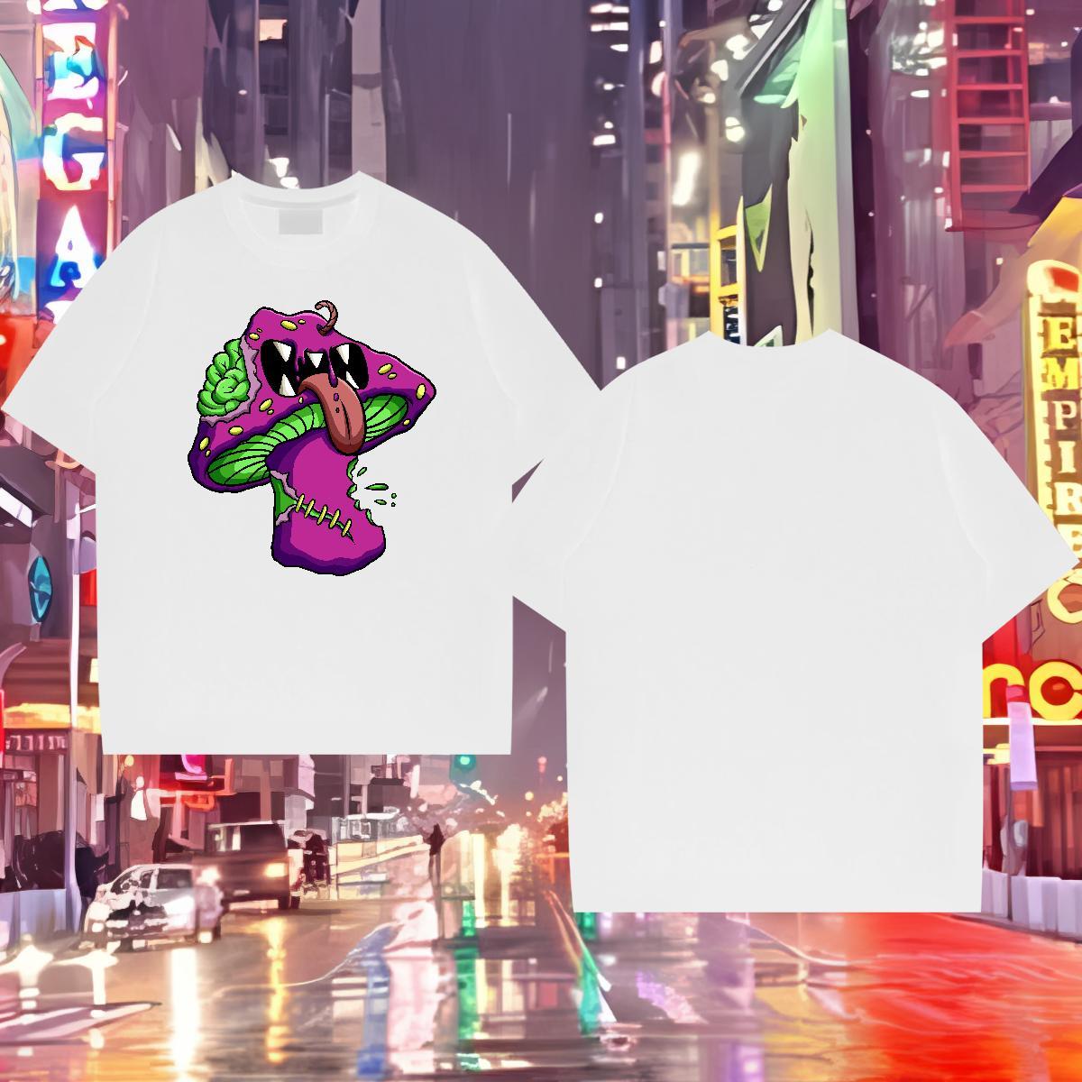 2024 DIY Men Tshirts mushroom High Street Hip Hop 100% Cotton 230g Wear Pure Cotton Cool T-Shirts Floral Print