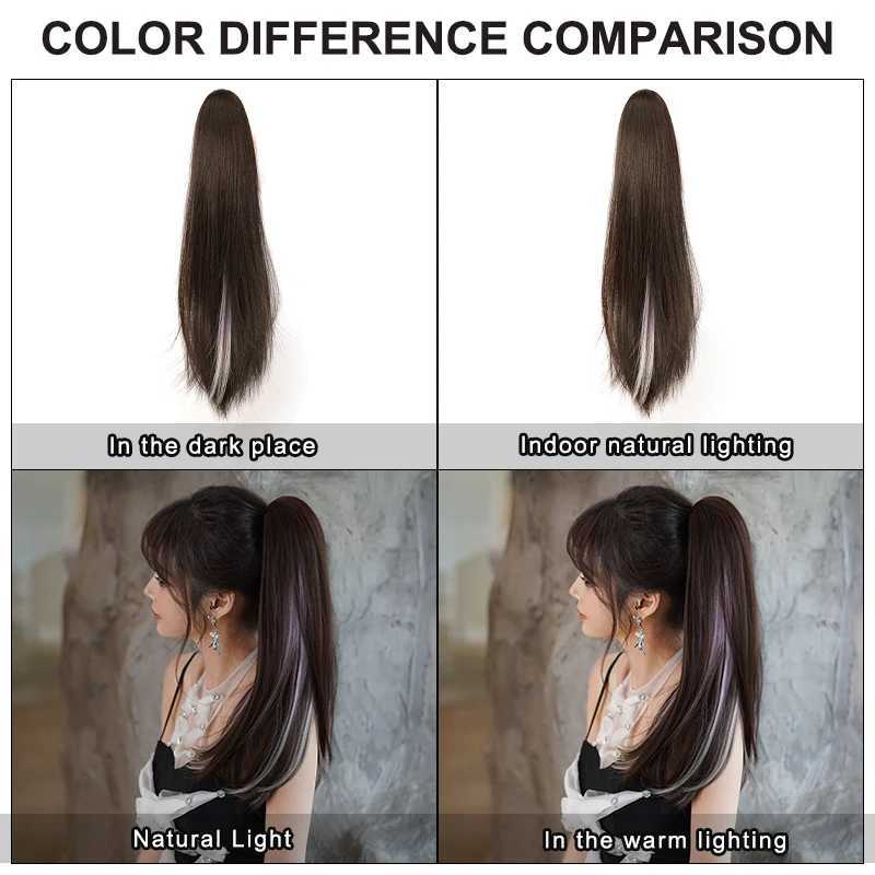 Long straight claw clip ponytail extension brown synthetic hair piece high gloss pink ponytail female hair extension W240817