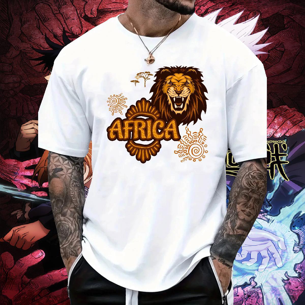 Wholesale T Shirts Men Africa lion Crew Neck Daily Outfit DIY Anime 230g Pure Cotton Men Clothes T-Shirt Fashion Design Tees Shirts