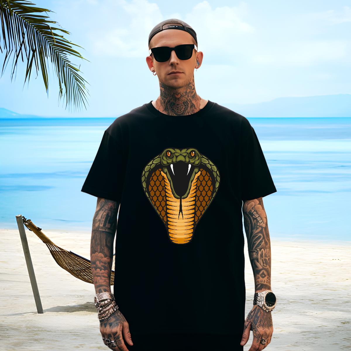 Unisex Mens T Shirts cobra Breathable Short Sleeve Daily Outfit Cartoon Print 100% Cotton 230g Men Clothes T-Shirt 2024 DIY Tops Shirt