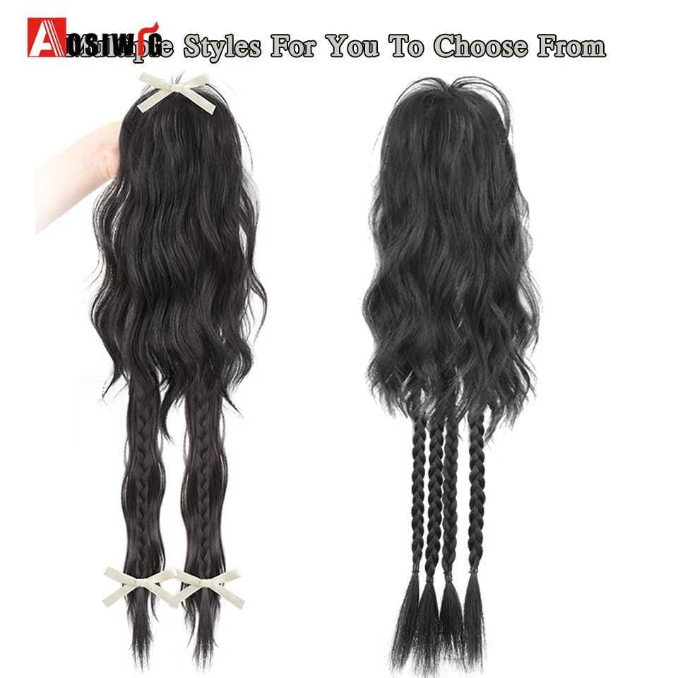 Synthetic Water Pattern Boxing Braid Claw Clip Braid on Braid Female Hair Extension Waterfall Half Tie High Pon W240817
