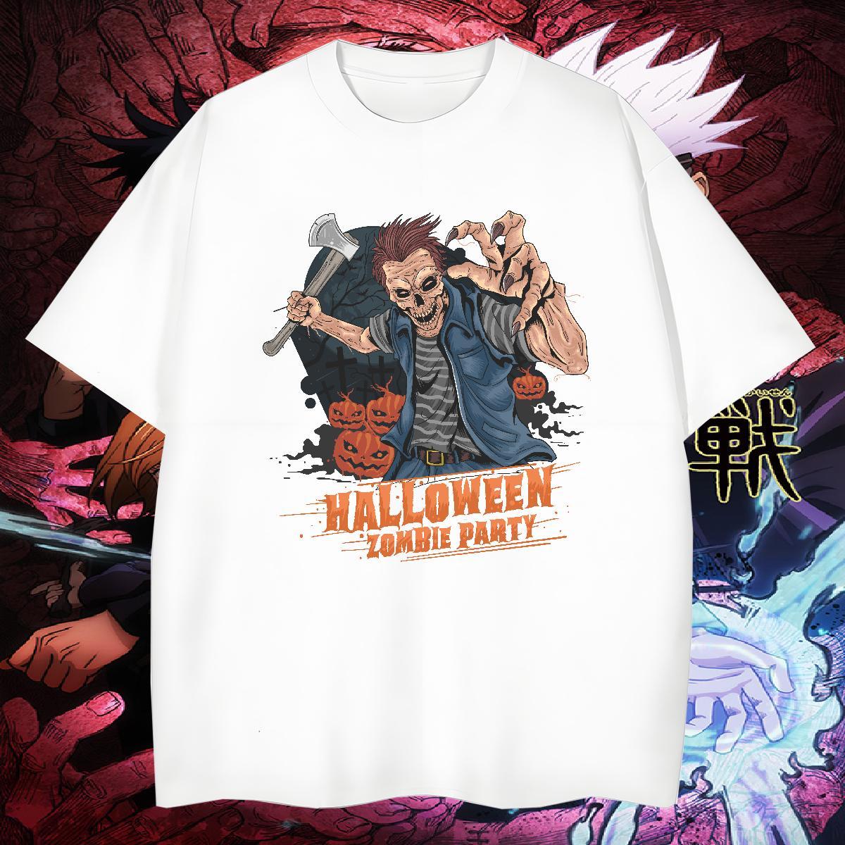 Cool T-Shirts halloween O-Neck Short Sleeve Street Casual Anime 230g Pure Cotton Men Tees New Tops
