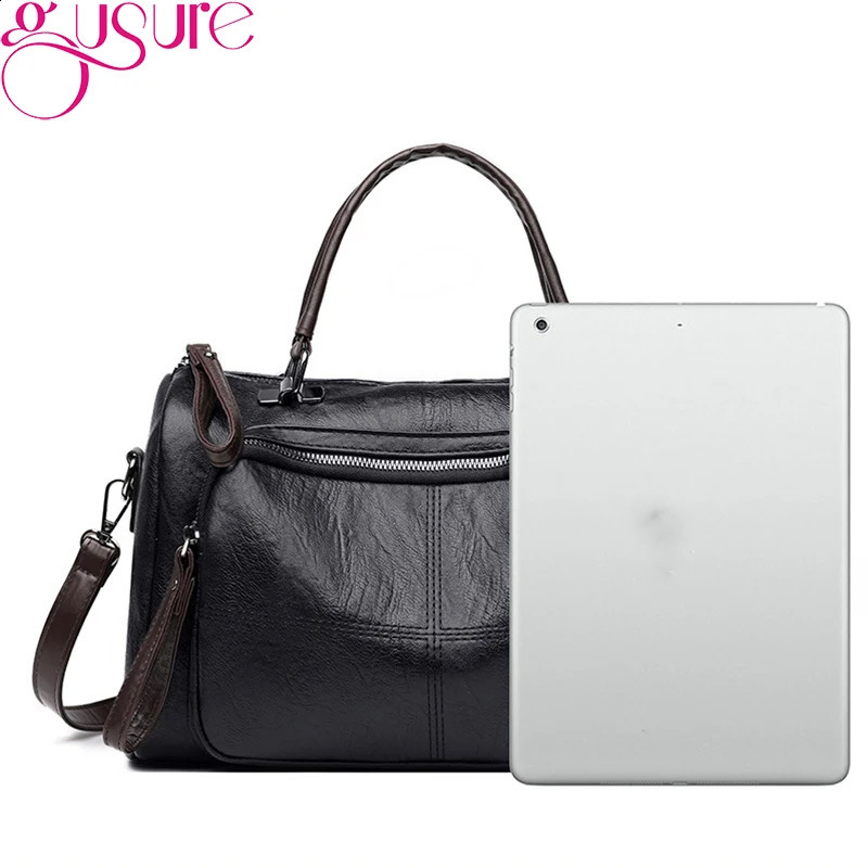 Gusure Women Casual Tote Handbags High Quality PU Leather Ladies Boston Shoulder Bags Fashion Female Top Handle Messenger 240819