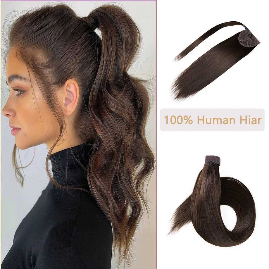 Ponytail long human hair straight clip style ponytail human hair extension full length wrapped ponytail hair extension soft W240817